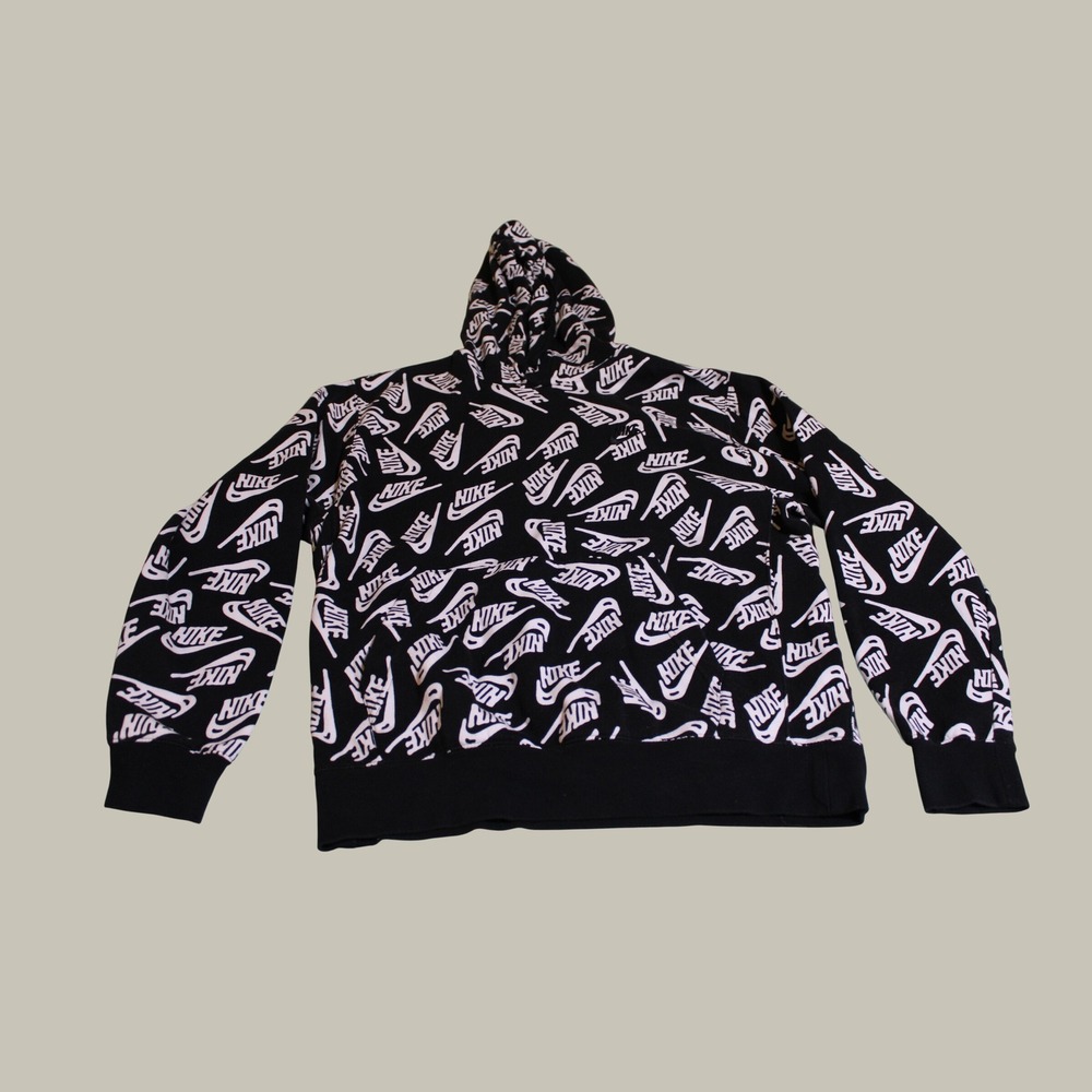 Nike Mens Sportswear All Over Print Futura Logo Pullover Hoodie Black White M